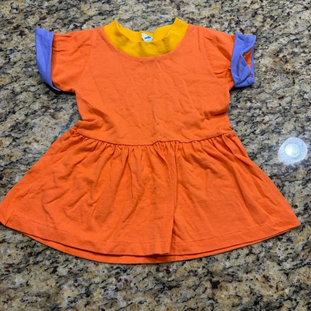 Vintage Spencers Baby Girl Dress Size 2 Orange Yellow Purple Colorblock USA Made
